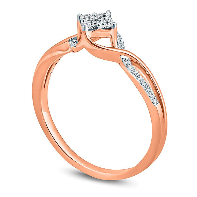 0.2 ct. Gesamtgewicht Komposit-Diamant Freundschaftsring mit geneigtem Quadrat und Bypass in 10K Roségold