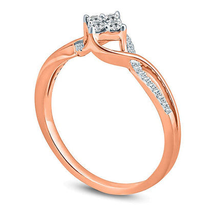 0.2 ct. Gesamtgewicht Komposit-Diamant Freundschaftsring mit geneigtem Quadrat und Bypass in 10K Roségold