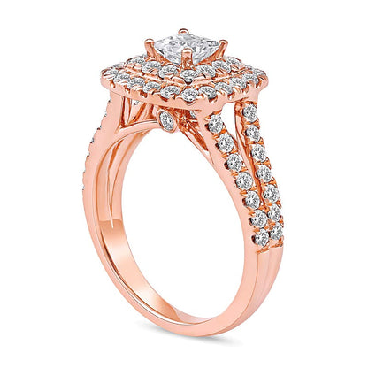 2.0 CT. Gesamtgewicht Verlobungsring im Princess-Schliff mit Labordiamanten, Halo und geteilter Schiene in 14K Roségold (F/VS2)