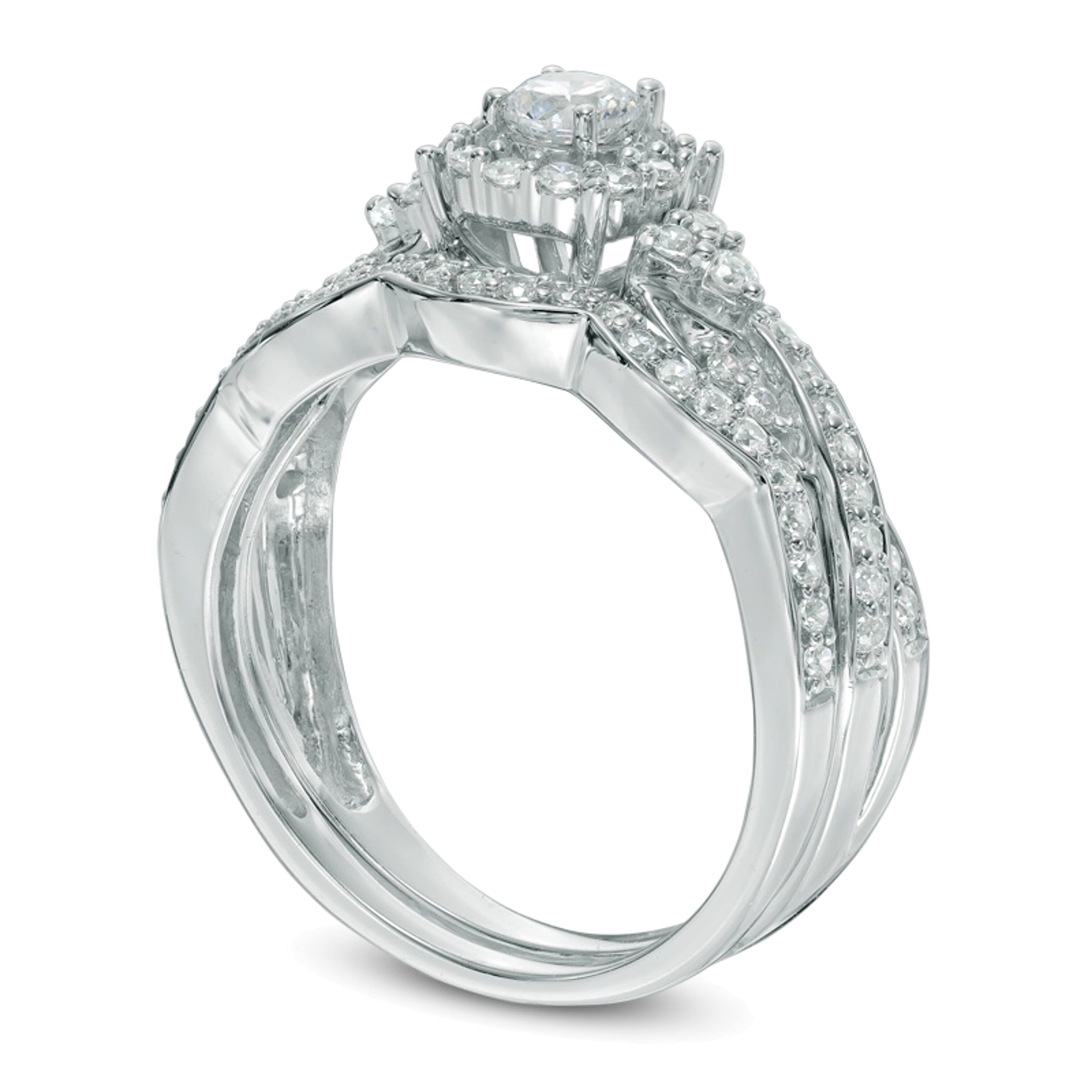 0,63 ct. Gesamtgewicht Diamant Brautset mit Twist-Rahmen in 10K Weißgold