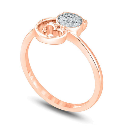 Katzen-Herz-Ring mit Diamant-Besatz in 10K Roségold
