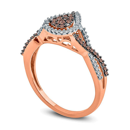 0.33 ct. Gesamtgewicht Champagner- und weißer Diamant Fashion-Ring mit tropfenförmigem Rahmen und Twist-Design in 10K Roségold