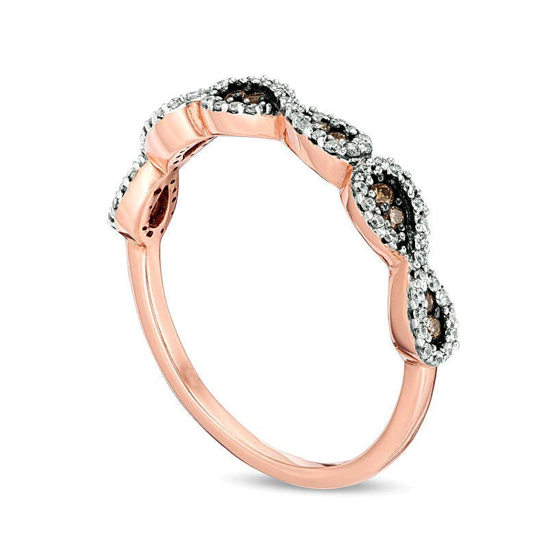 0.2 CT. Gesamtgewicht Champagner- und weißer Diamant Infinity Memoire-Ring in 10K Roségold