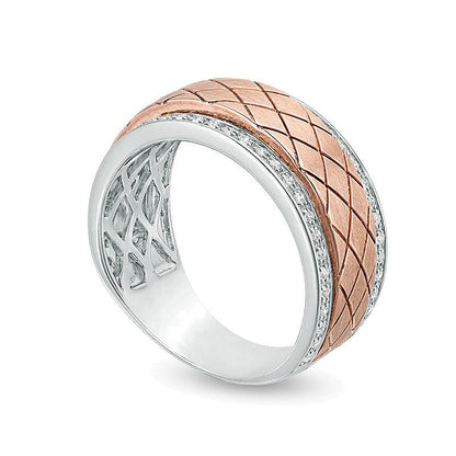 0.25 CT. Gesamtgewicht Diamant Ehering mit diagonalem Gittermuster in 10K Bicolor-Gold