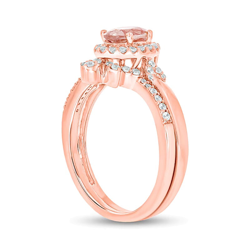 Braut-Set mit ovalem Morganit und 0,33 ct. Gesamtgewicht Diamanten in 10K Roségold