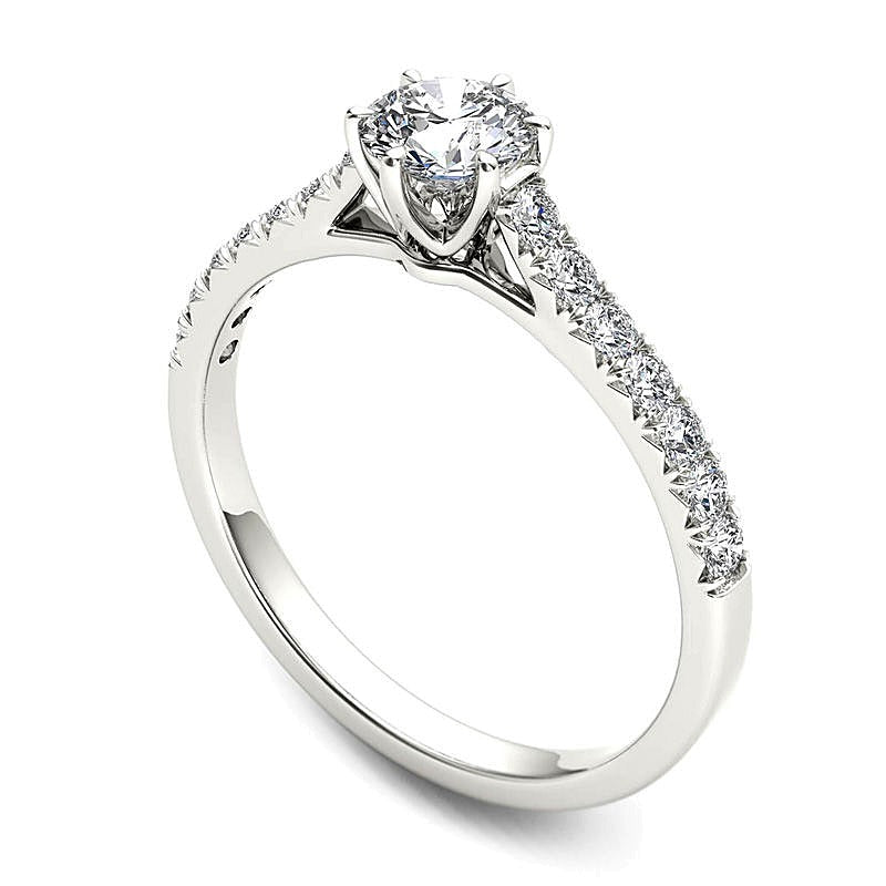 Solitär mit seitlichem Besatz Verlobungsring mit Diamanten 0.75 ct. Gesamtgewicht rund in 14K Weißgold