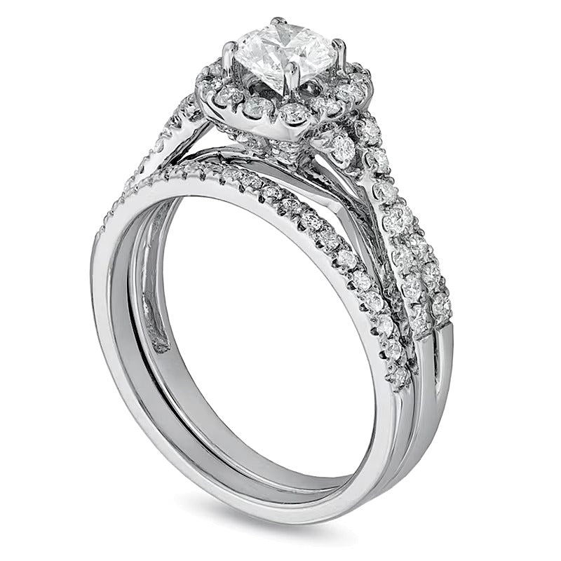 1.0 ct. Gesamtgewicht Diamant Braut-Set mit gedrehter Fassung in 14K Weißgold
