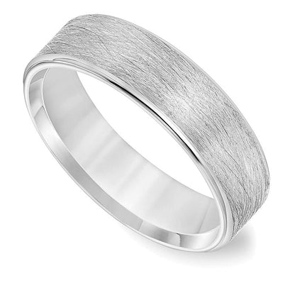 6,0mm Ehering mit Komfortschliff, gebürsteter Drahttextur in 14K Weißgold