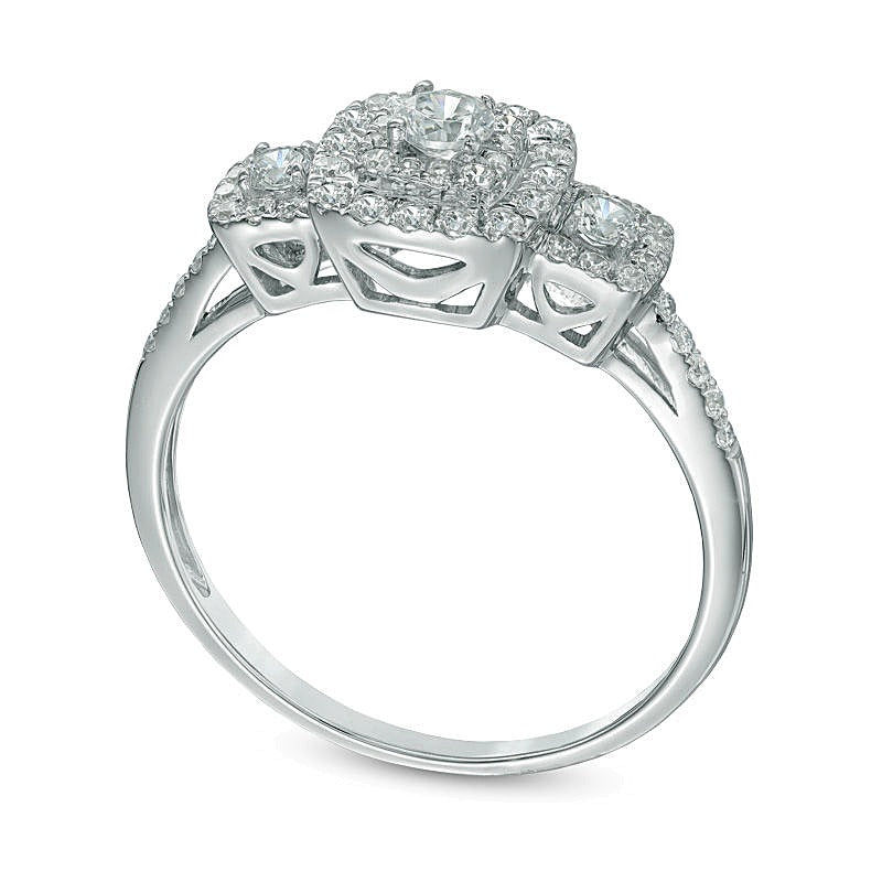 0.5 CT. Gesamtgewicht Diamant Dreistein-Verlobungsring mit quadratischem Rahmen in 10K Weißgold