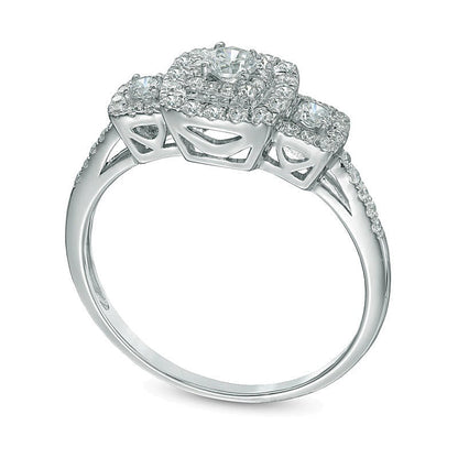 0.5 CT. Gesamtgewicht Diamant Dreistein-Verlobungsring mit quadratischem Rahmen in 10K Weißgold