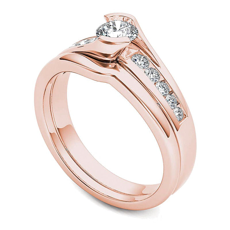 0,5 ct. Gesamtgewicht Diamant Bypass Brautset in 14K Roségold