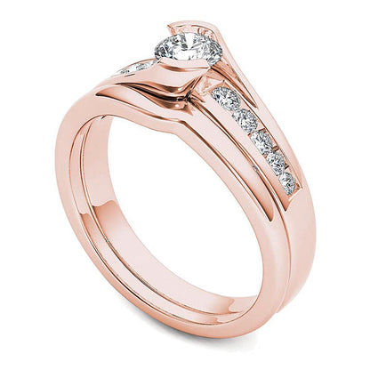 0,5 ct. Gesamtgewicht Diamant Bypass Brautset in 14K Roségold