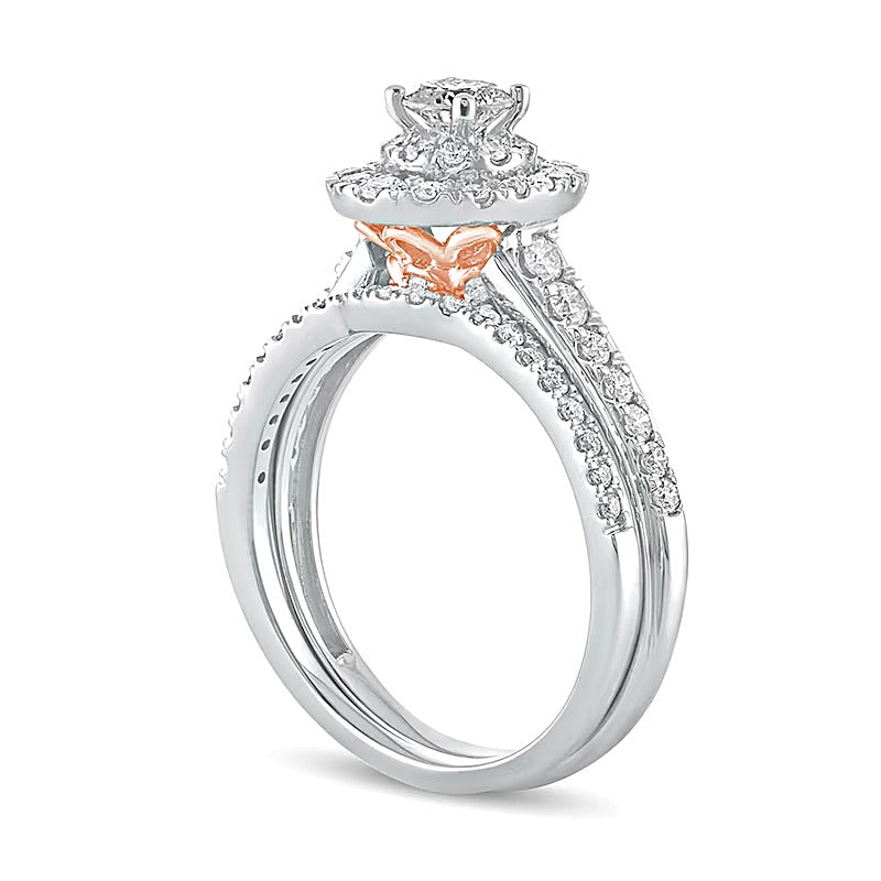 1.0 CT. Gesamtgewicht Diamant Braut-Set mit ovalem Rahmen in 10K Two-Tone Gold