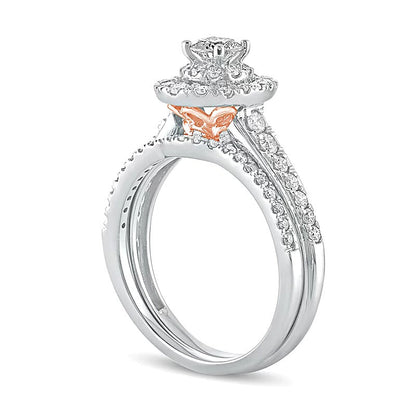 1.0 CT. Gesamtgewicht Diamant Braut-Set mit ovalem Rahmen in 10K Two-Tone Gold
