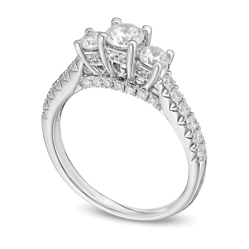 1.2 CT. Gesamtgewicht Diamant Dreistein-Verlobungsring in 14K Weißgold (J/I1)