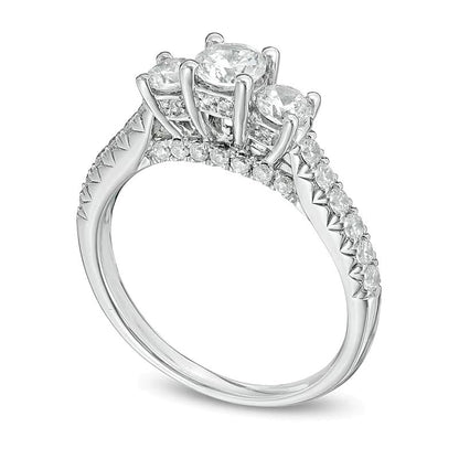 1.2 CT. Gesamtgewicht Diamant Dreistein-Verlobungsring in 14K Weißgold (J/I1)