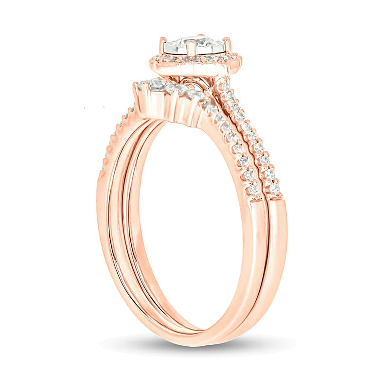 0.5 ct. Gesamtgewicht Diamant Vintage-Blüten-Brautset in 10K Roségold (I/I2)
