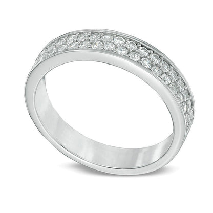 Ehering mit Diamanten 0.5 ct. Gesamtgewicht, zweireihig, in 10K Weißgold