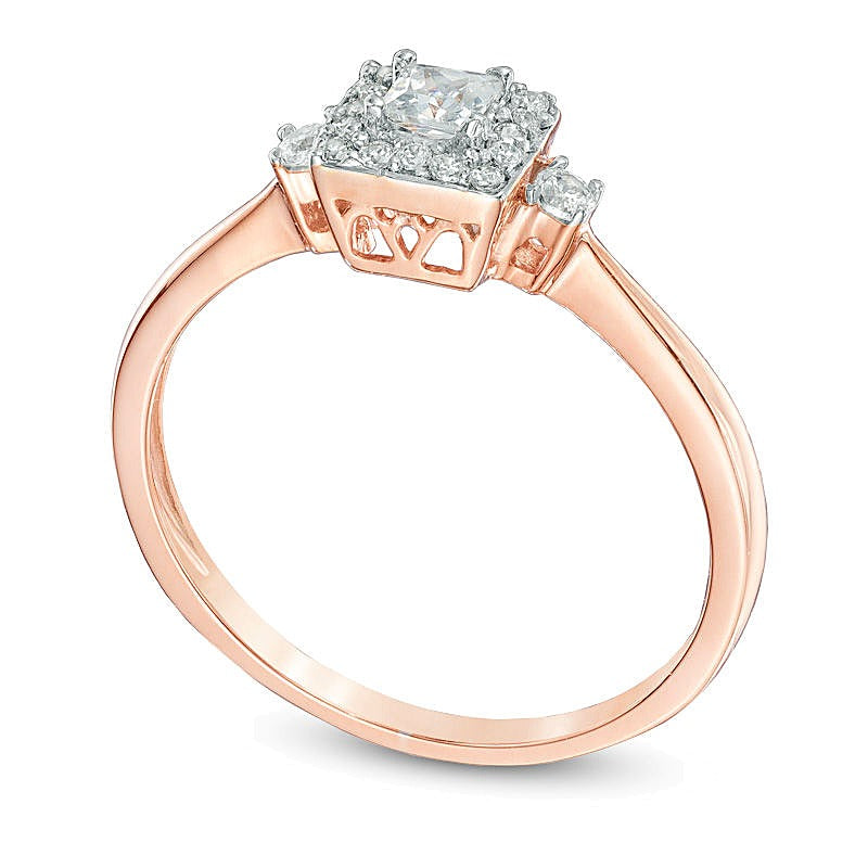 0,25 ct. Gesamtgewicht Freundschaftsring mit weißen Diamanten im Princess- und Rundschliff in 10K Roségold