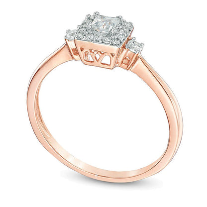 0,25 ct. Gesamtgewicht Freundschaftsring mit weißen Diamanten im Princess- und Rundschliff in 10K Roségold