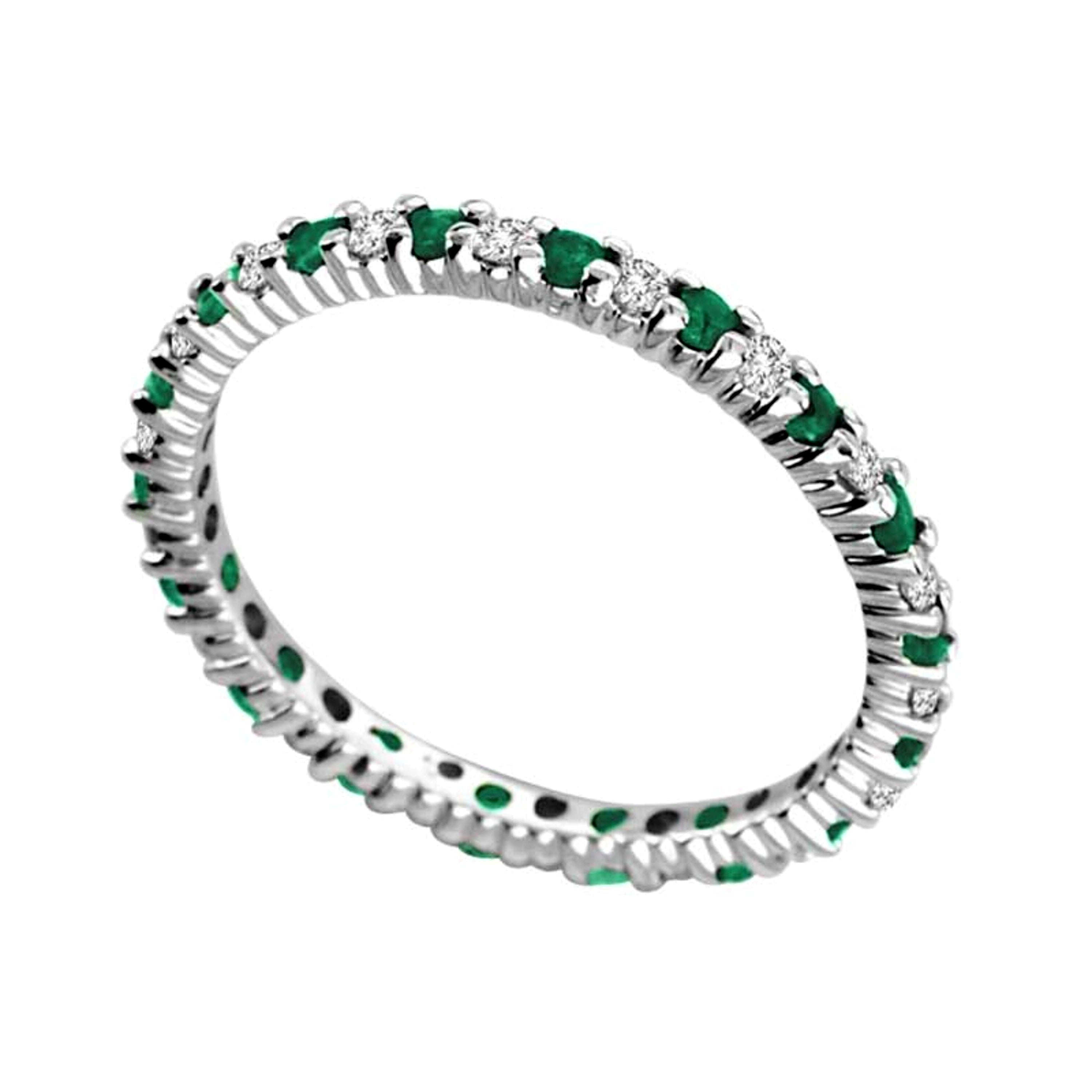 Memoire-Ring mit Smaragd und Diamant 0,25 ct. Gesamtgewicht in 14K Weißgold
