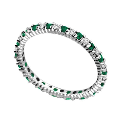 Memoire-Ring mit Smaragd und Diamant 0,25 ct. Gesamtgewicht in 14K Weißgold