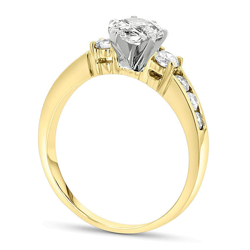 1.0 CT. TW Dreistein-Verlobungsring mit Diamanten im Tropfen- und Rundschliff in 14K Gelbgold (J/SI2)