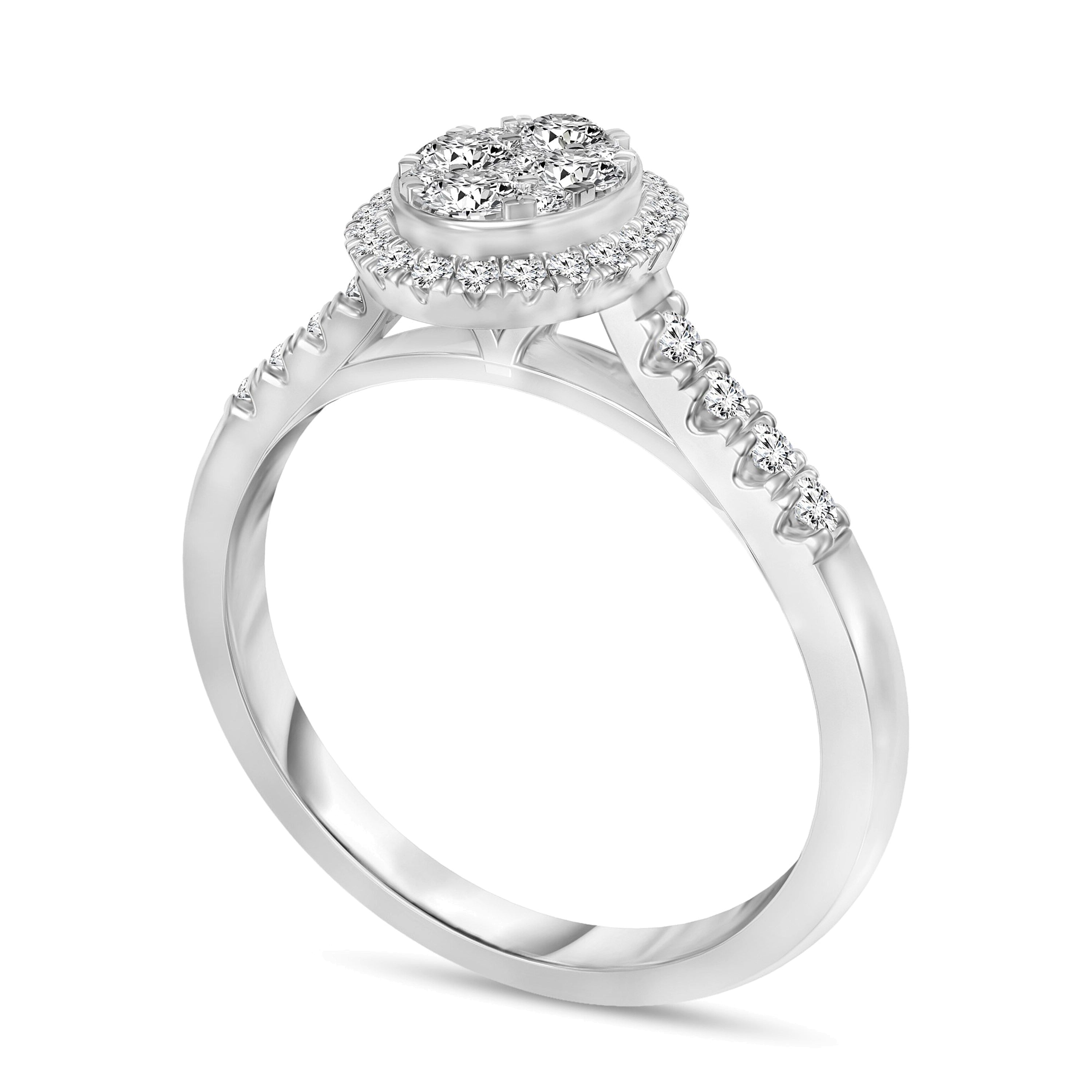 0,5 ct. Gesamtgewicht Verlobungsring mit ovalem Diamant-Komposit-Rahmen in 10K Weißgold