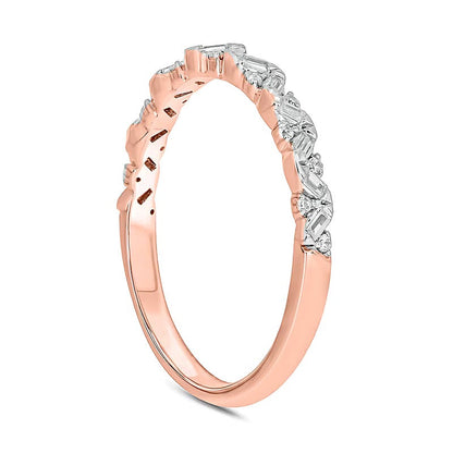 0.17 ct. Gesamtgewicht Ring mit Baguette- und runden Diamanten im Zickzack-Design zum Stapeln in 10K Roségold