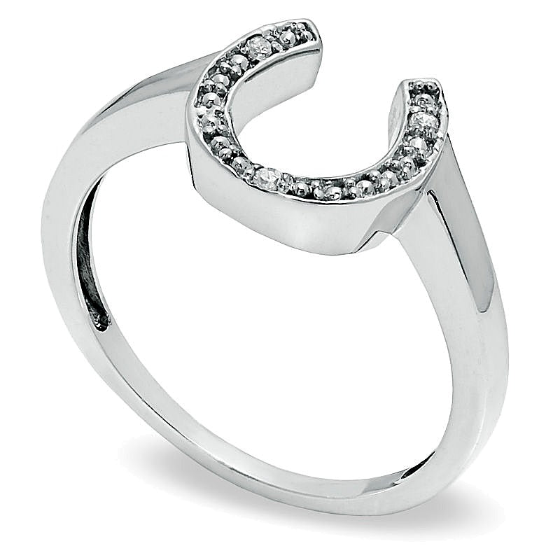 Hufeisen-Ring mit Diamant-Besatz in 10K Weißgold