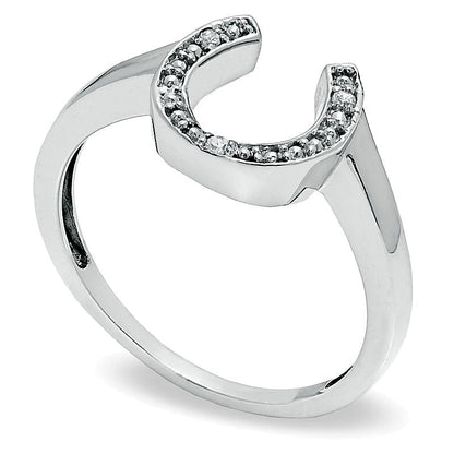 Hufeisen-Ring mit Diamant-Besatz in 10K Weißgold
