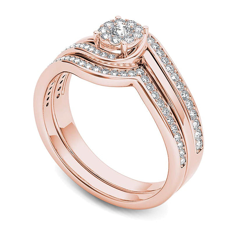 0.5 ct. Gesamtgewicht Komposit-Diamant Blüten-Bypass Brautset in 14K Roségold