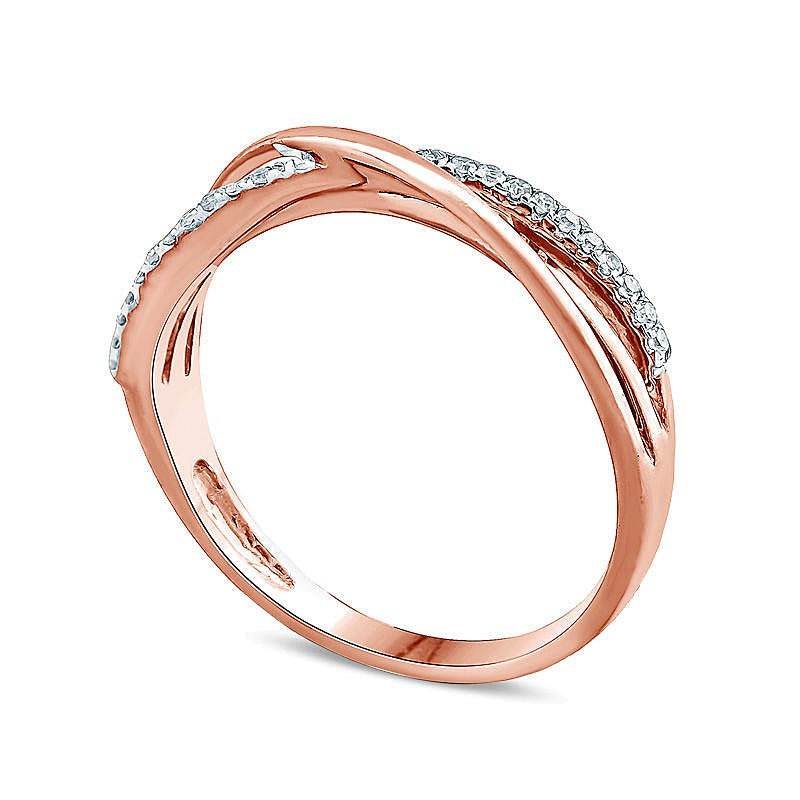Fashion-Ring mit Diamant-Besatz in überkreuztem Layered-Design in 10K Roségold