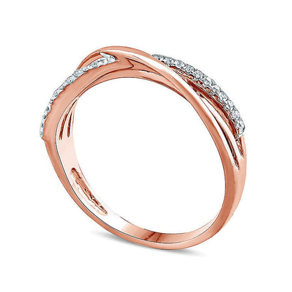 Fashion-Ring mit Diamant-Besatz in überkreuztem Layered-Design in 10K Roségold