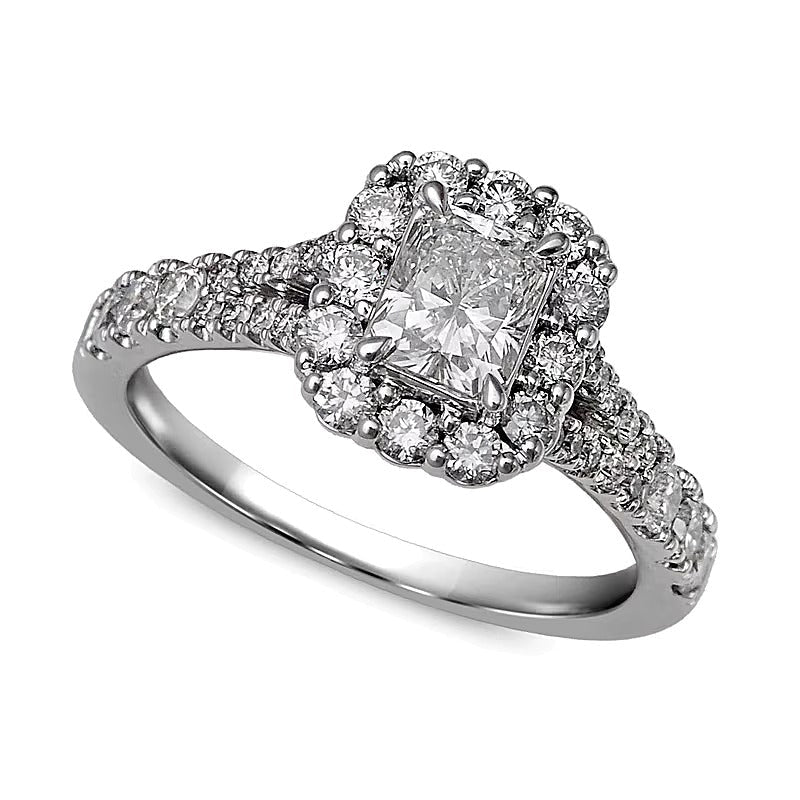 1.5 CT. Gesamtgewicht Braut-Set mit Diamanten im Radiant-Schliff in 14K Weißgold (I/I1)