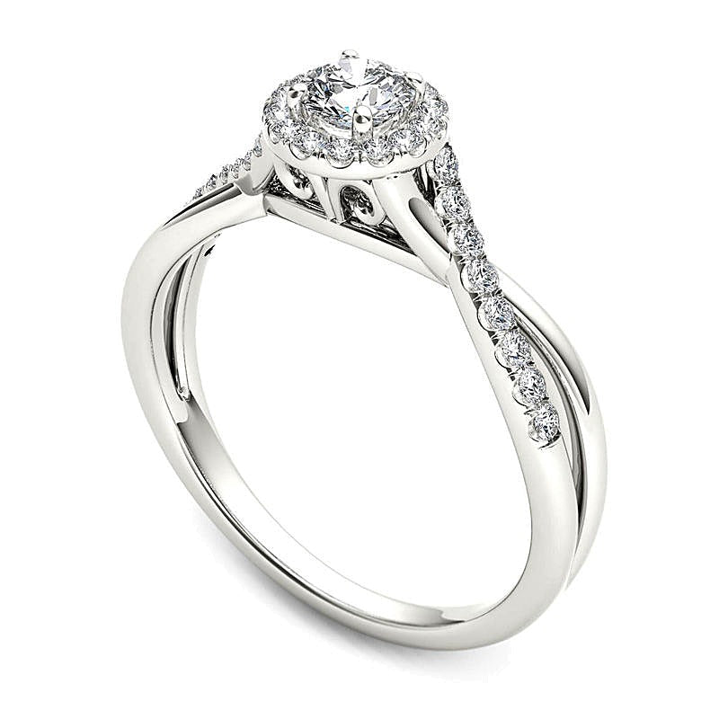 0.5 ct. Gesamtgewicht Halo-Verlobungsring mit Diamanten in 14K Weißgold