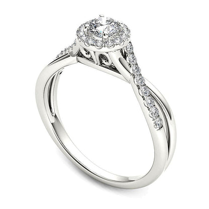 0.5 ct. Gesamtgewicht Halo-Verlobungsring mit Diamanten in 14K Weißgold