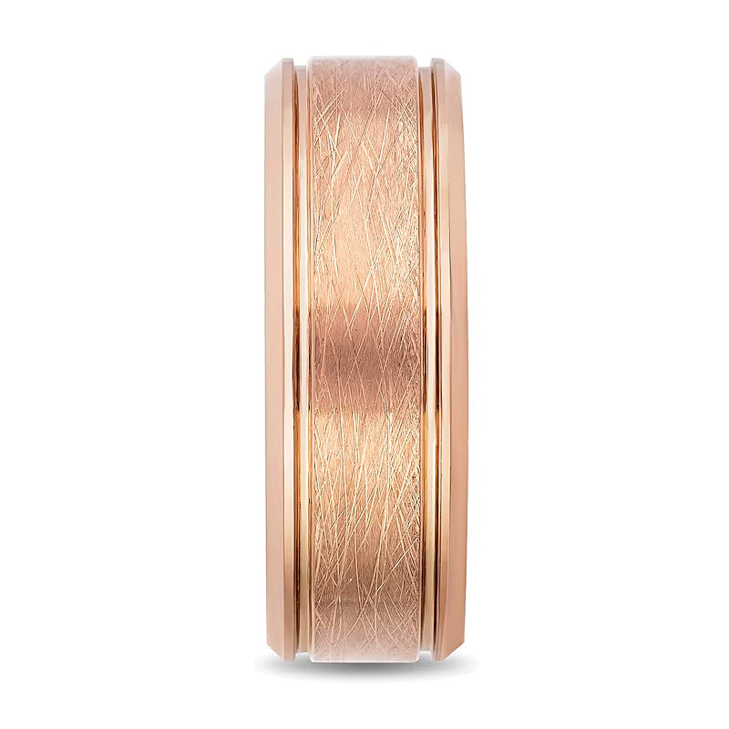 8,0mm Ring mit strukturierter Mitte und abgeschrägten Kanten aus rosé-ionenbeschichtetem Wolfram