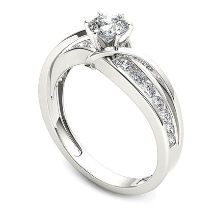 0,75 ct. Gesamtgewicht Diamant Solitär mit seitlichem Besatz Verlobungsring in 14K Weißgold