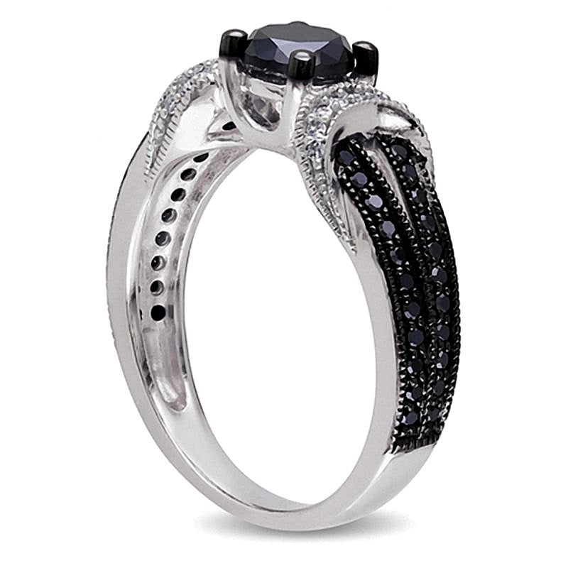 1.0 CT. TW Verlobungsring mit behandelten schwarzen und weißen Diamanten in rhodiniertem Sterlingsilber 925