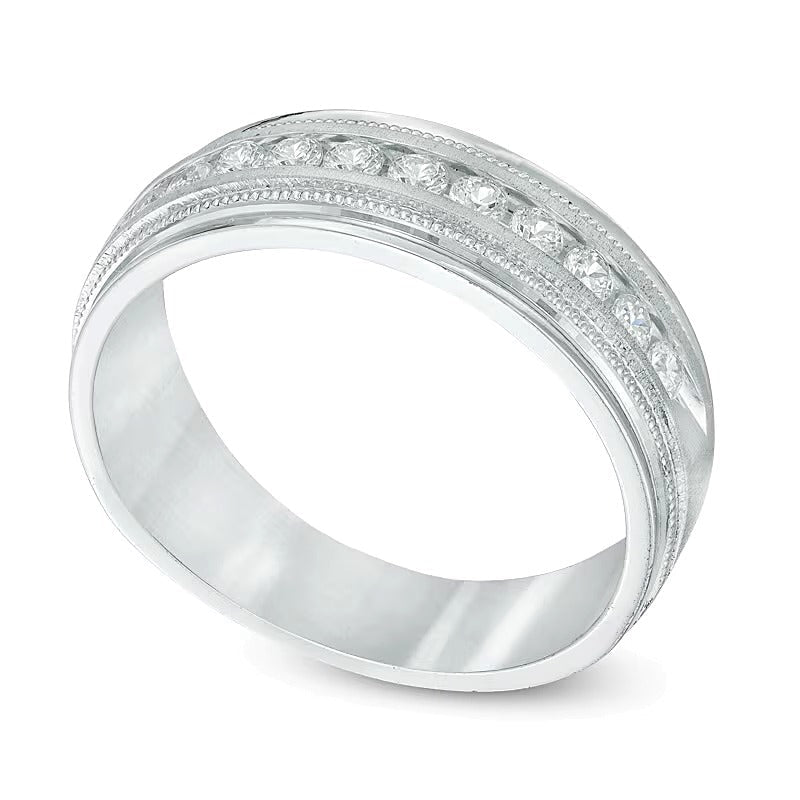 Memoire-Ring mit Diamanten 0.5 ct. Gesamtgewicht und Milgrain in 14K Weißgold für Damen