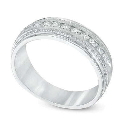Memoire-Ring mit Diamanten 0.5 ct. Gesamtgewicht und Milgrain in 14K Weißgold für Damen