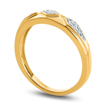 Ehering mit Diamant-Besatz im geometrischen Retro-Stil in 10K Gelbgold