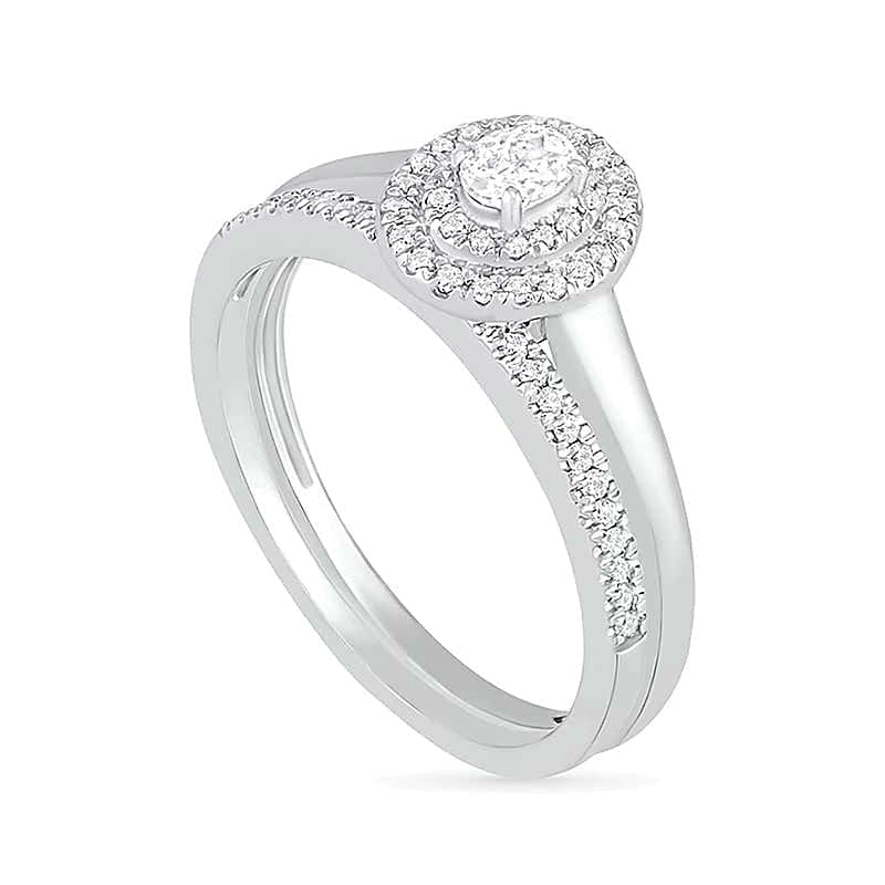 0.38 ct. Gesamtgewicht Braut-Set mit Diamanten im Oval- und Rundschliff in 10K Weißgold