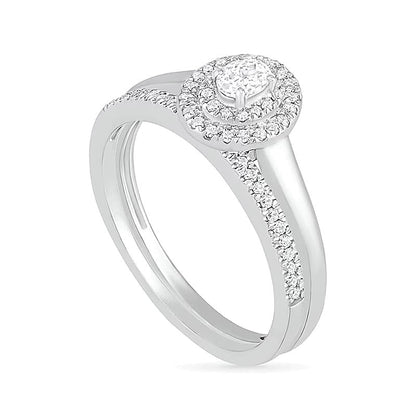 0.38 ct. Gesamtgewicht Braut-Set mit Diamanten im Oval- und Rundschliff in 10K Weißgold