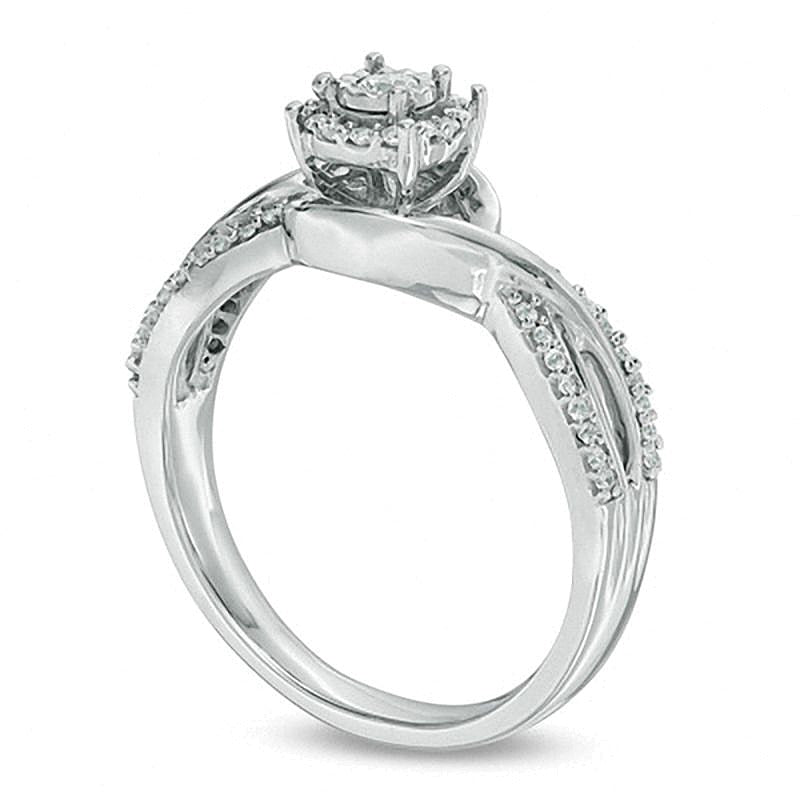 0.25 ct. Gesamtgewicht Diamant-Freundschaftsring mit gedrehtem Ringschienen-Design aus rhodiniertem Sterlingsilber