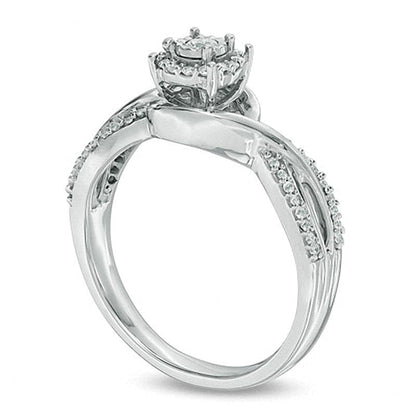 0.25 ct. Gesamtgewicht Diamant-Freundschaftsring mit gedrehtem Ringschienen-Design aus rhodiniertem Sterlingsilber
