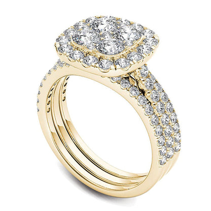 Braut-Set mit Diamanten in rund und Kissenschliff, 2.0 ct. Gesamtgewicht, 14K Gelbgold
