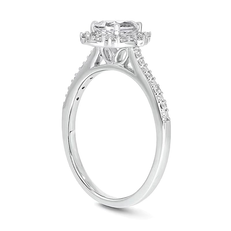 Verlobungsring mit tropfenförmigem weißem Labor-Saphir und 0,2 ct. Gesamtgewicht Diamanten in 10K Weißgold