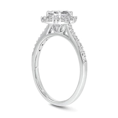 Verlobungsring mit tropfenförmigem weißem Labor-Saphir und 0,2 ct. Gesamtgewicht Diamanten in 10K Weißgold